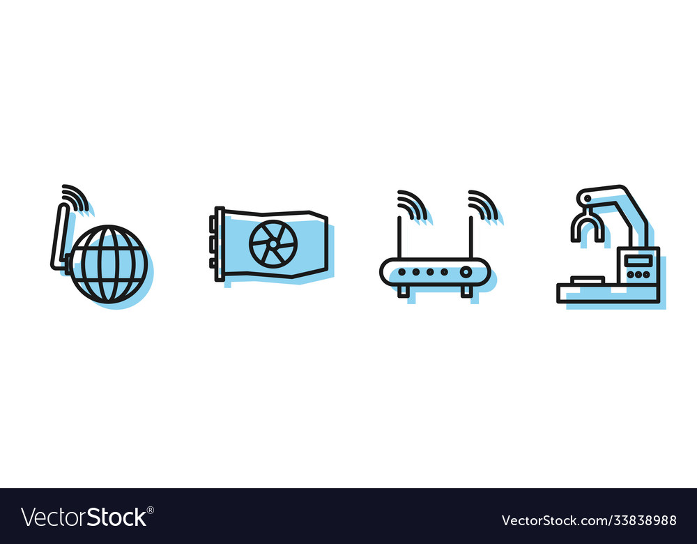 Set line router and wi-fi signal social network Vector Image Set line router and wi-fi signal social network