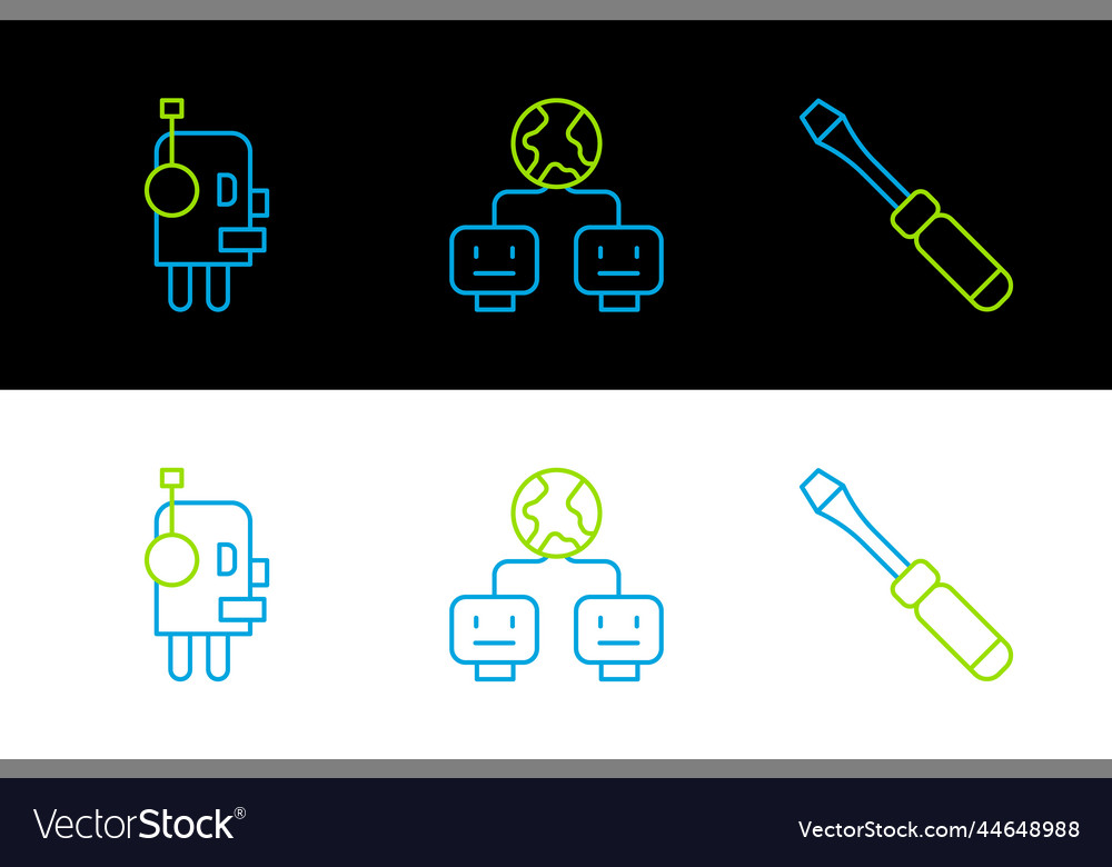 Set line screwdriver robot and artificial vector image Set line screwdriver robot and artificial