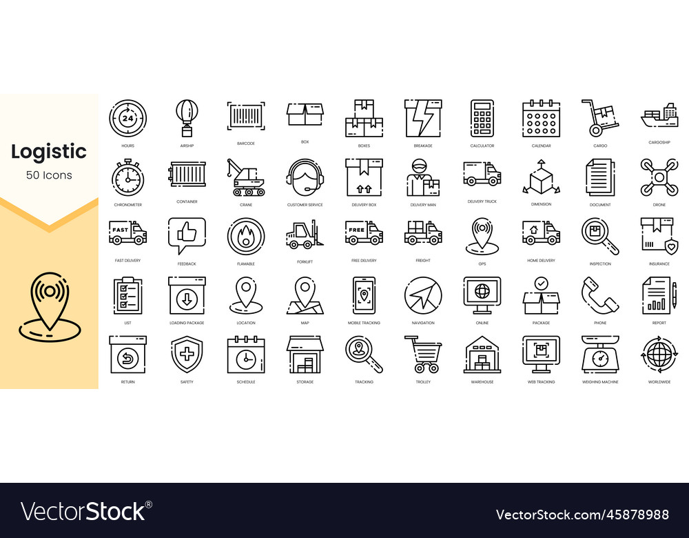 Simple outline set of logistic icons linear style vector image Simple outline set of logistic icons linear style