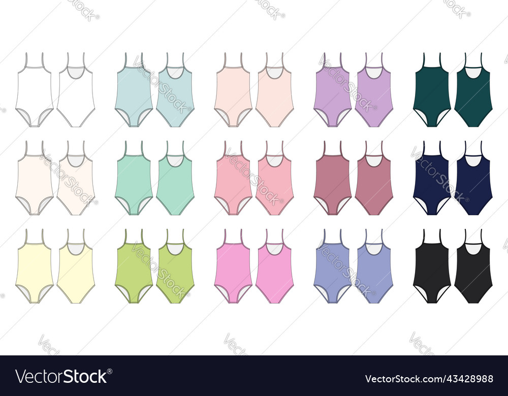 Swimsuit technical sketch set in different color vector image Swimsuit technical sketch set in different color