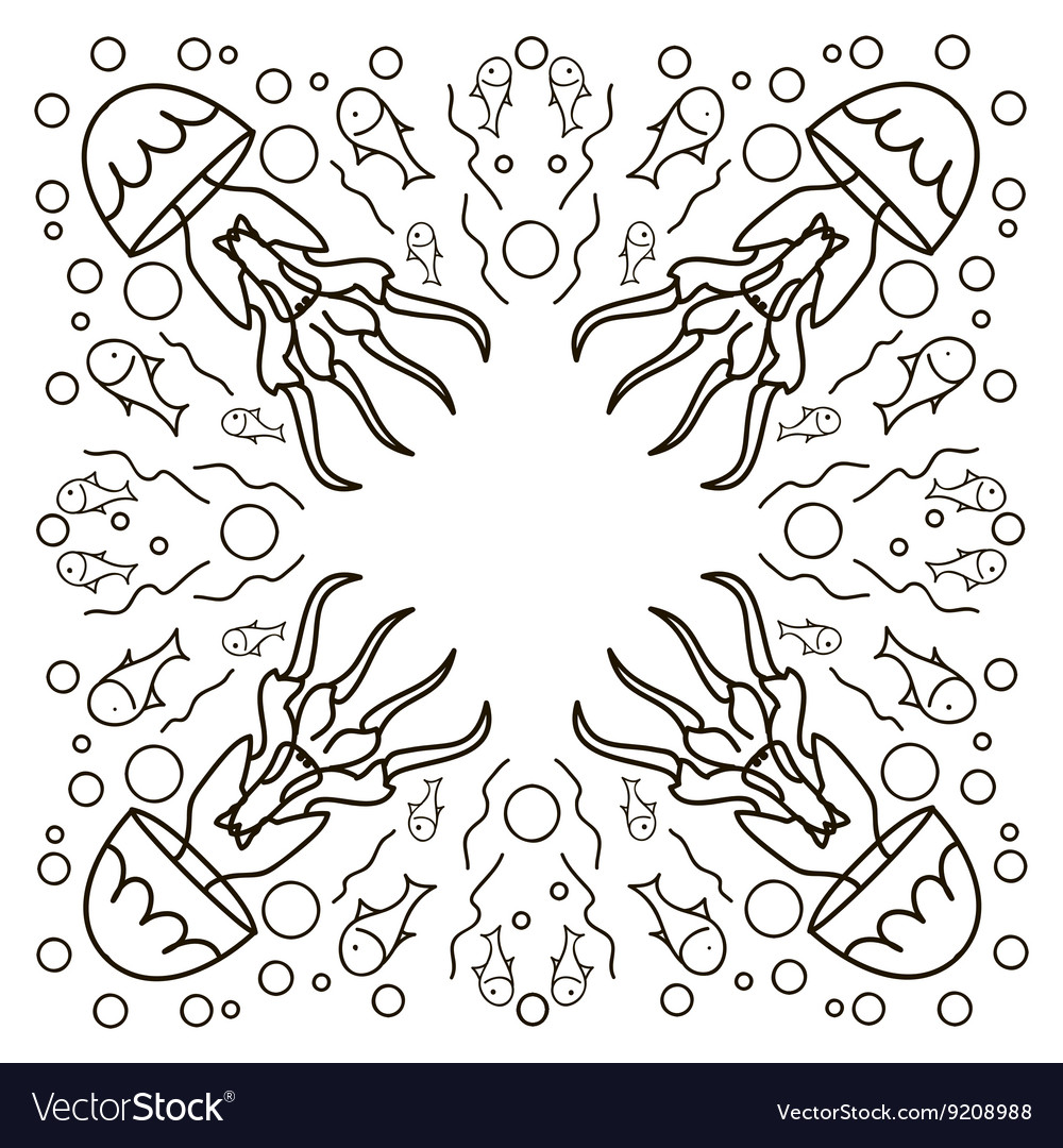 Swirl of jellyfish drawn in line art style ocean