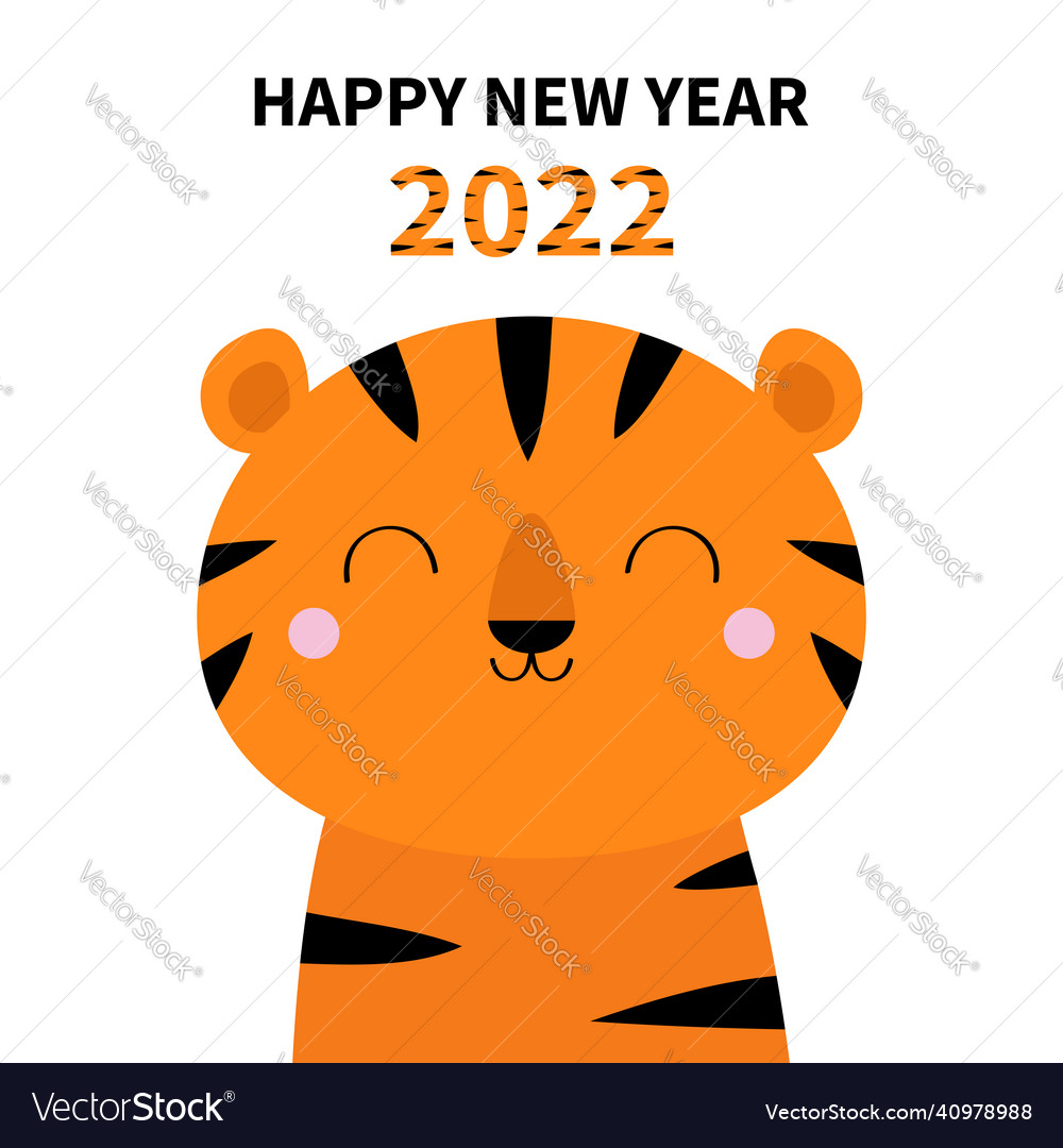 Tiger happy new year 2022 cute cartoon kawaii vector image Tiger happy new year 2022 cute cartoon kawaii