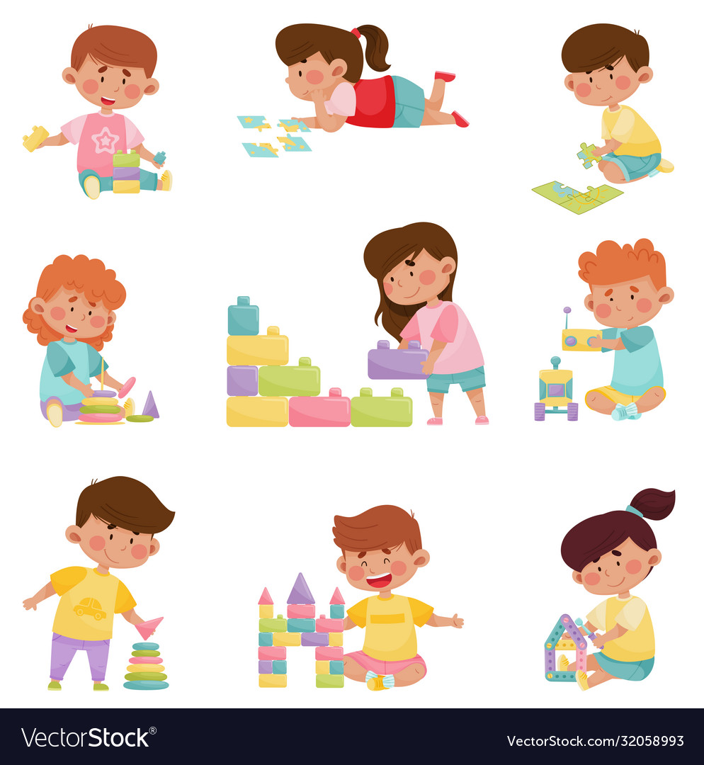 Cute children playing with different toys