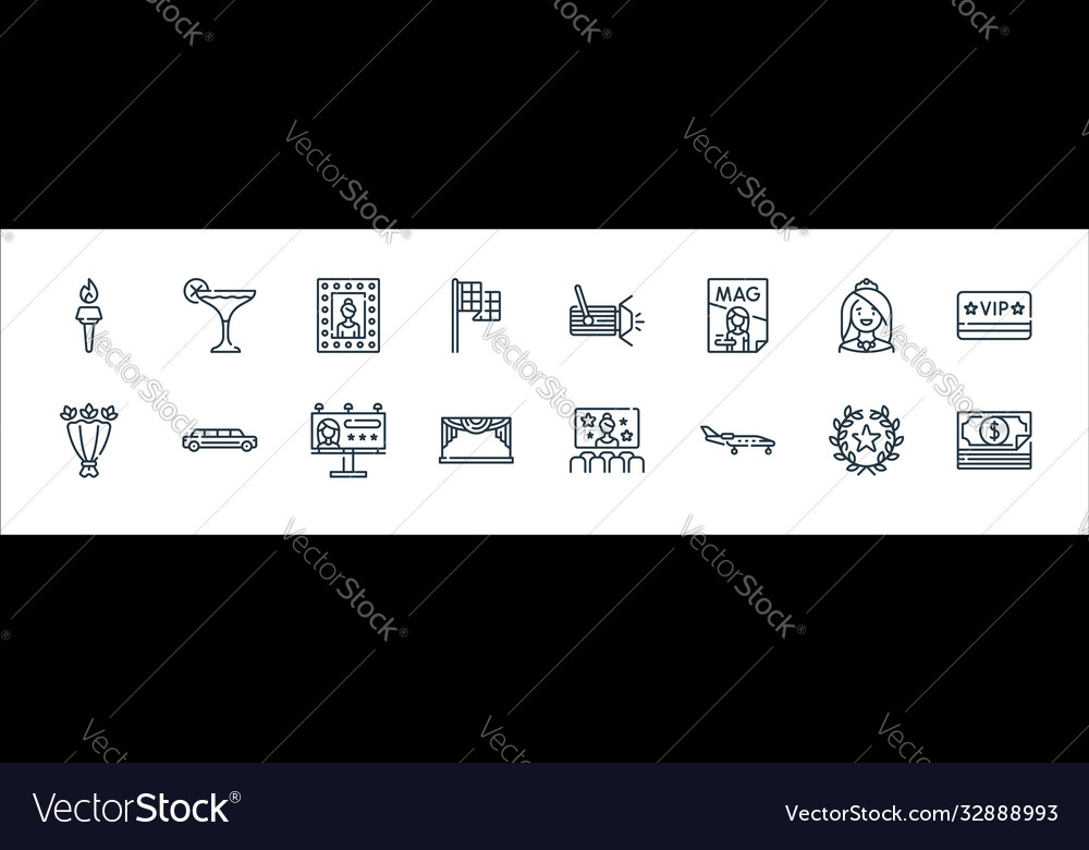 Fame line icons linear set quality vector image Fame line icons linear set quality