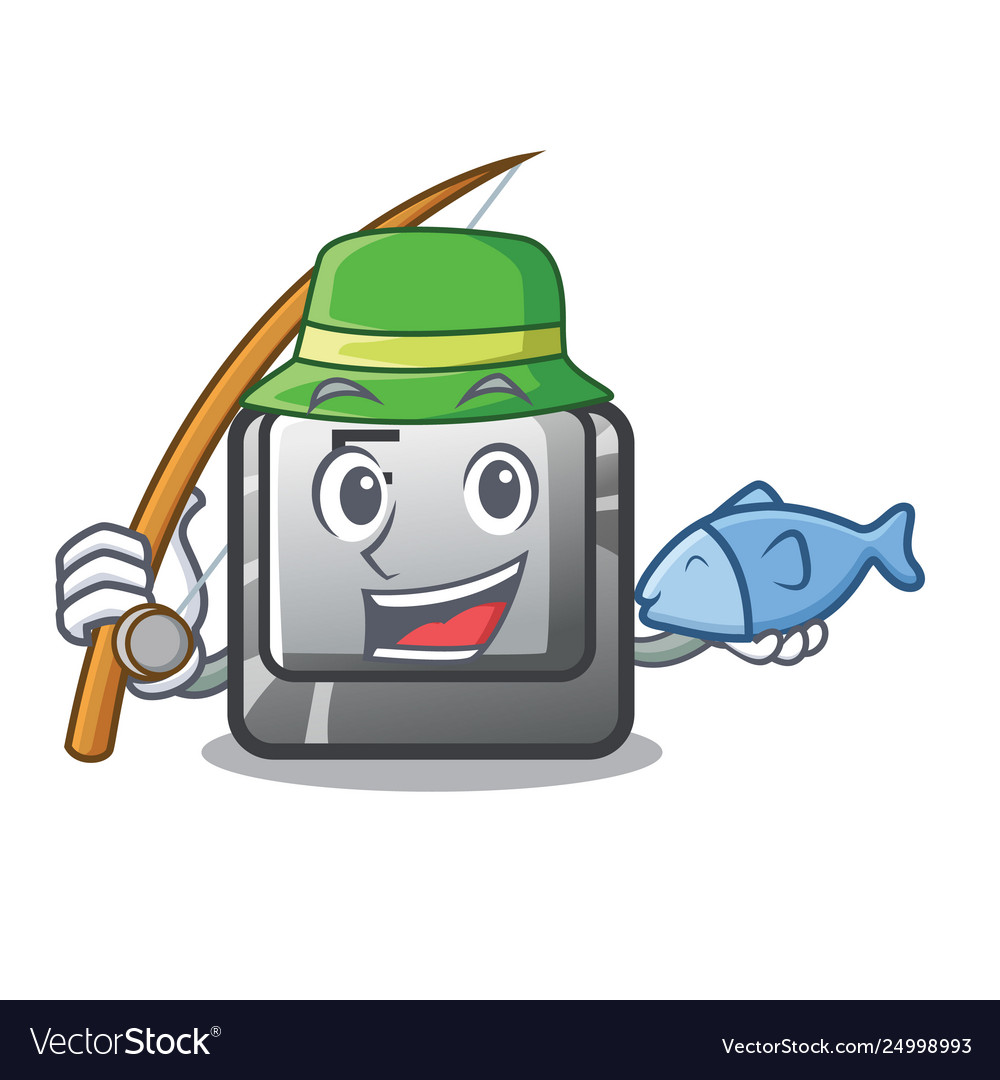 Fishing button f installed on cartoon computer