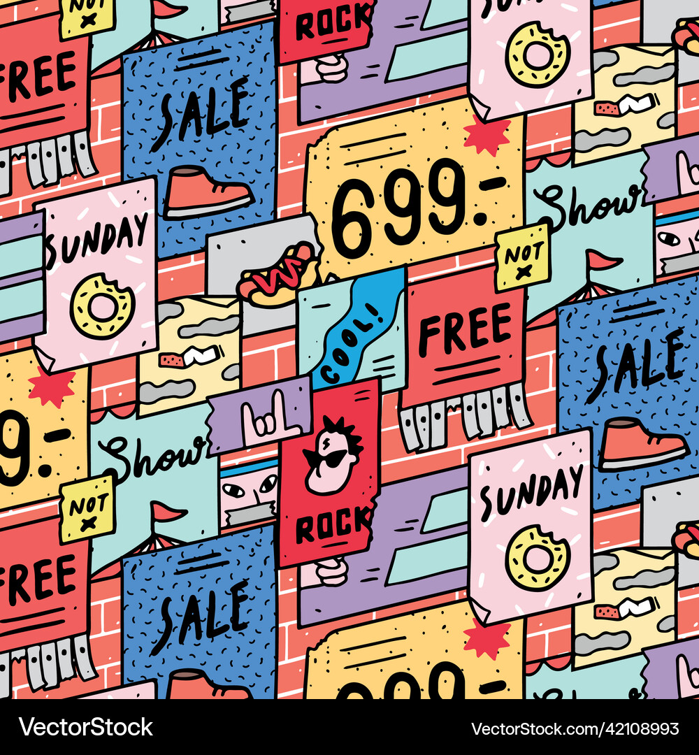Hand drawn of poster on brick wall pattern Vector Image