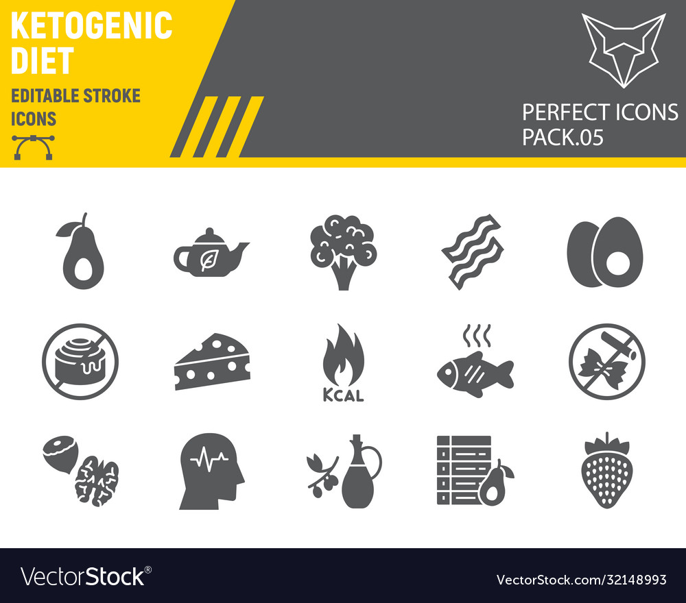 Keto diet glyph icon set ketogenic symbols vector image Keto diet glyph icon set ketogenic symbols