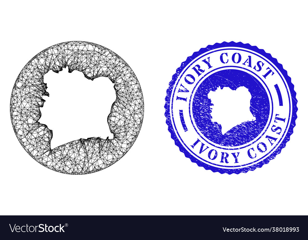 Mesh net subtracted ivory coast map and scratched vector image Mesh net subtracted ivory coast map and scratched