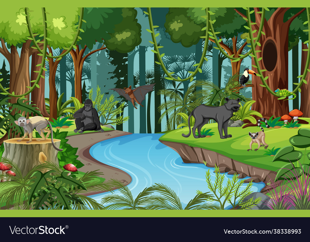 Nature scene with stream flowing through vector image Nature scene with stream flowing through