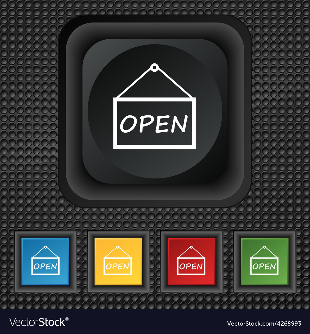 Open icon sign symbol squared colourful buttons