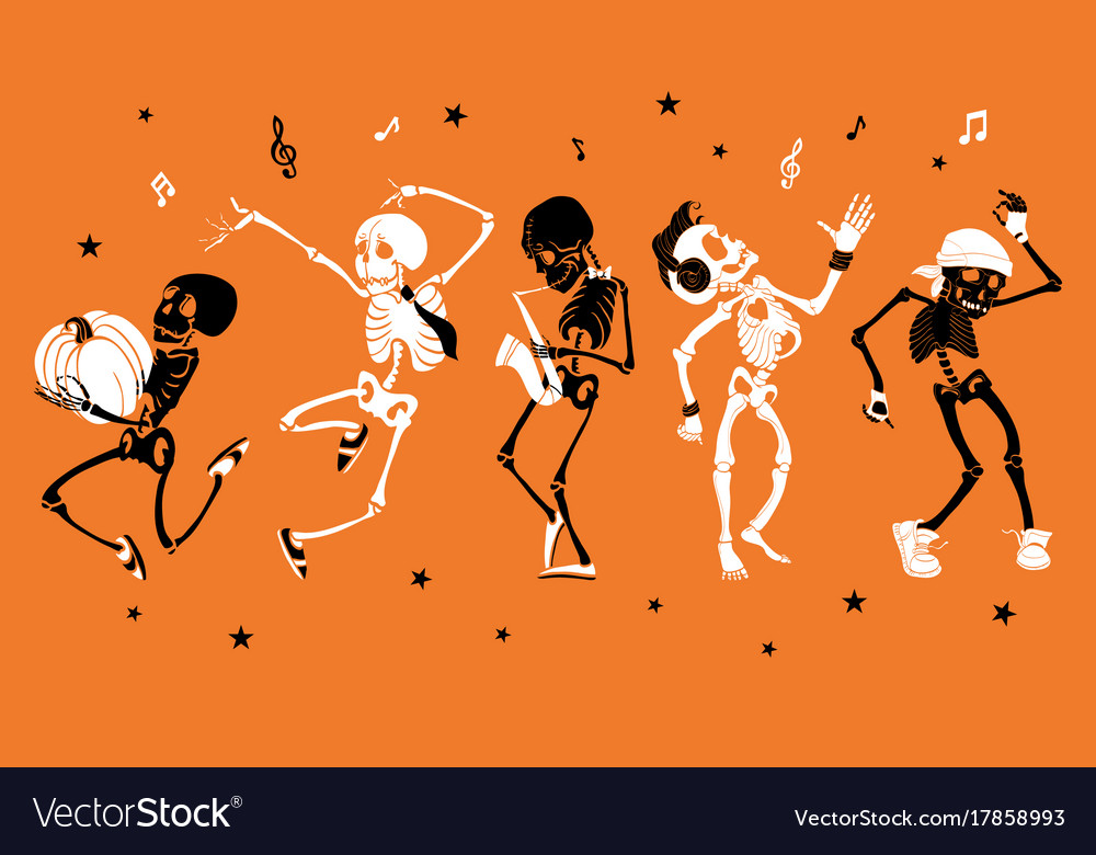 Orange dancing and musical skeletons Royalty Free Vector