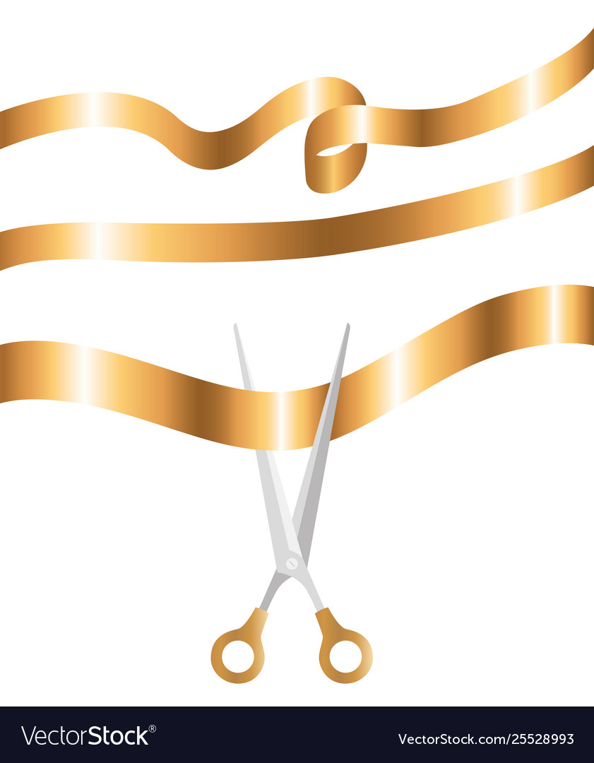 Scissors with ribbon on white background