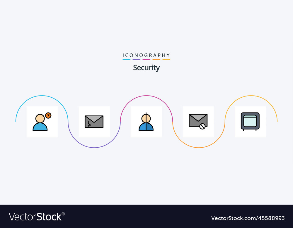Security line filled flat 5 icon pack including