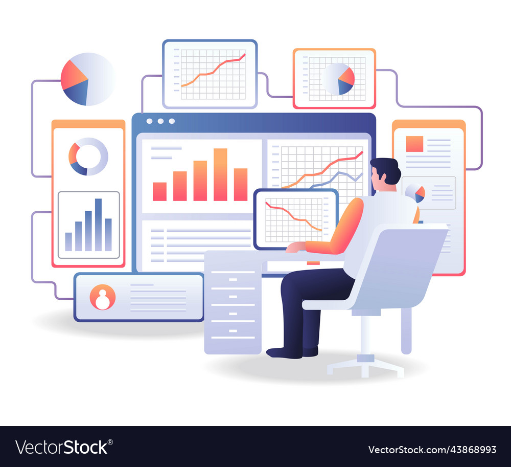 Seo optimization analyzing data for investment vector image Seo optimization analyzing data for investment