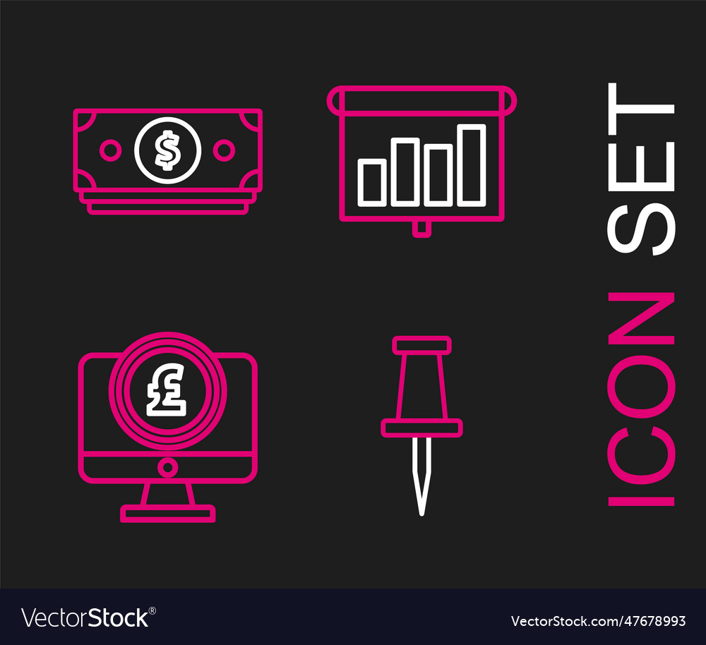 Set line push pin computer monitor with pound vector image Set line push pin computer monitor with pound