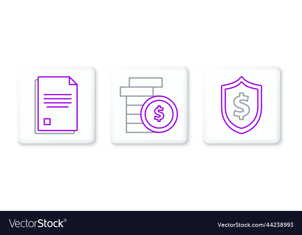 Set line shield with dollar symbol file document