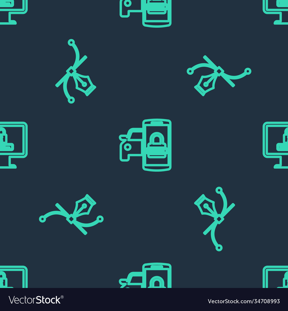 Set line smart car security system bezier curve vector image Set line smart car security system bezier curve