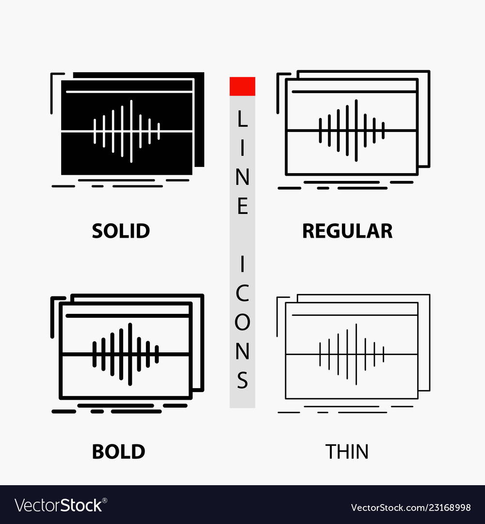 Audio frequency hertz sequence wave icon in thin