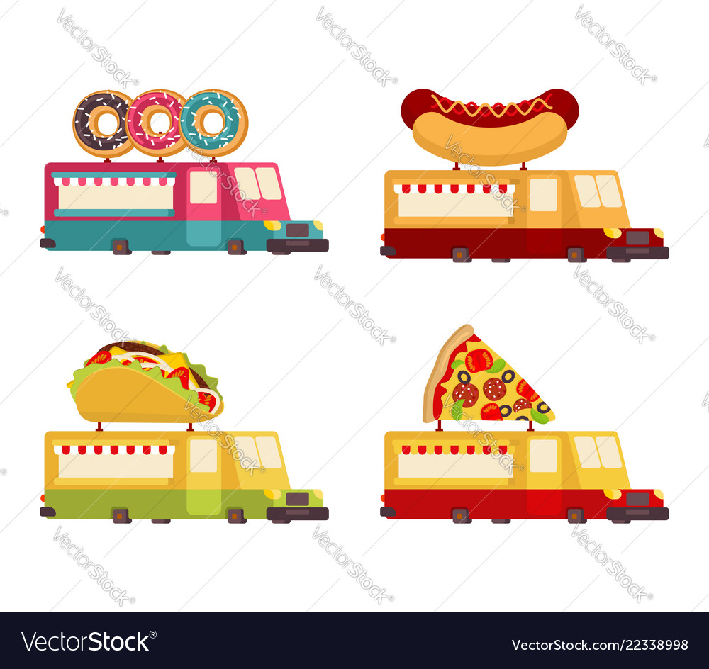 Car food truck set fast collection taco