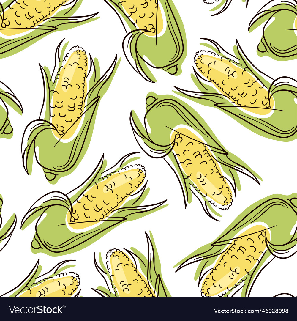 Corn line art seamless pattern seamless linear Vector Image