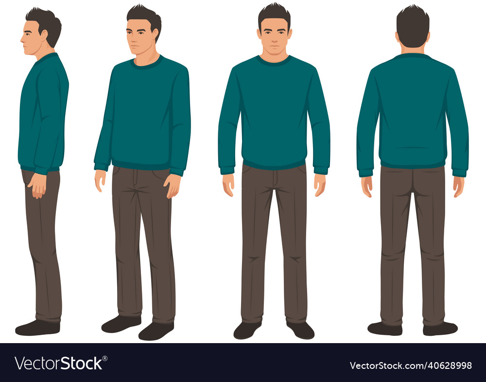 Man isolated front back and side view