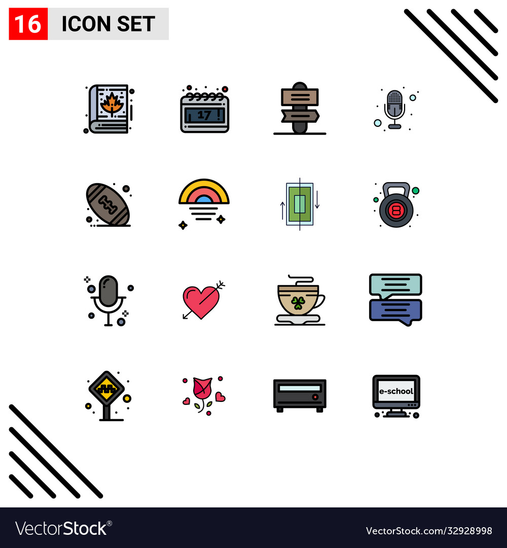 Modern set 16 flat color filled lines