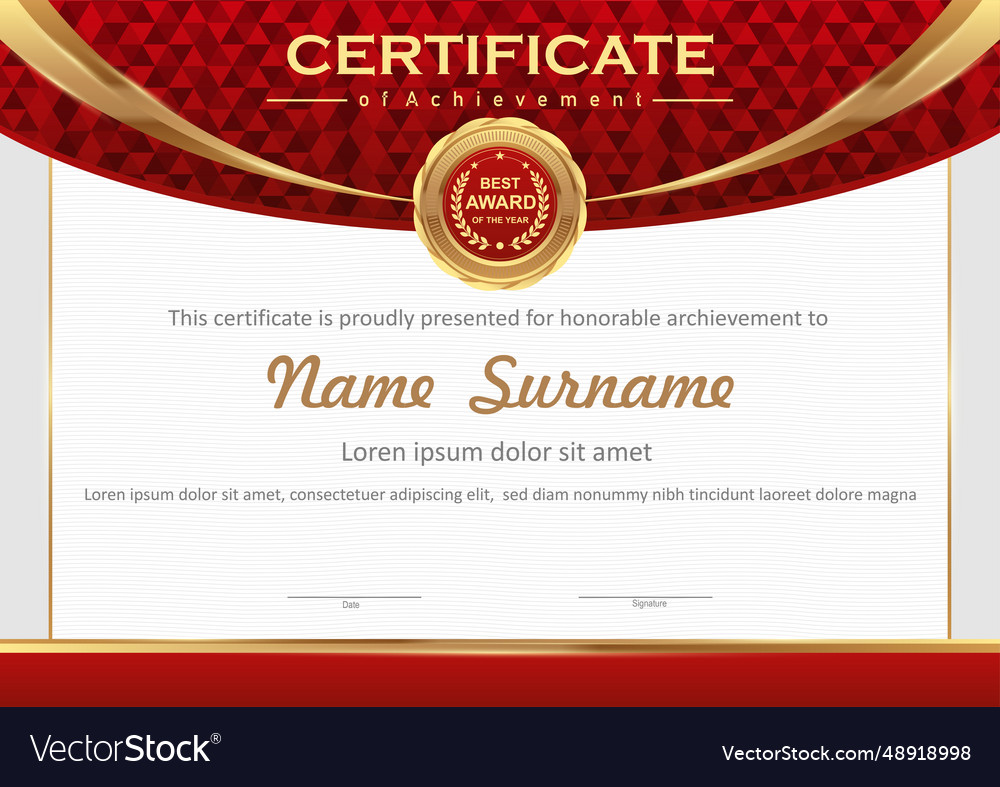 Red and gold certificate template Royalty Free Vector Image