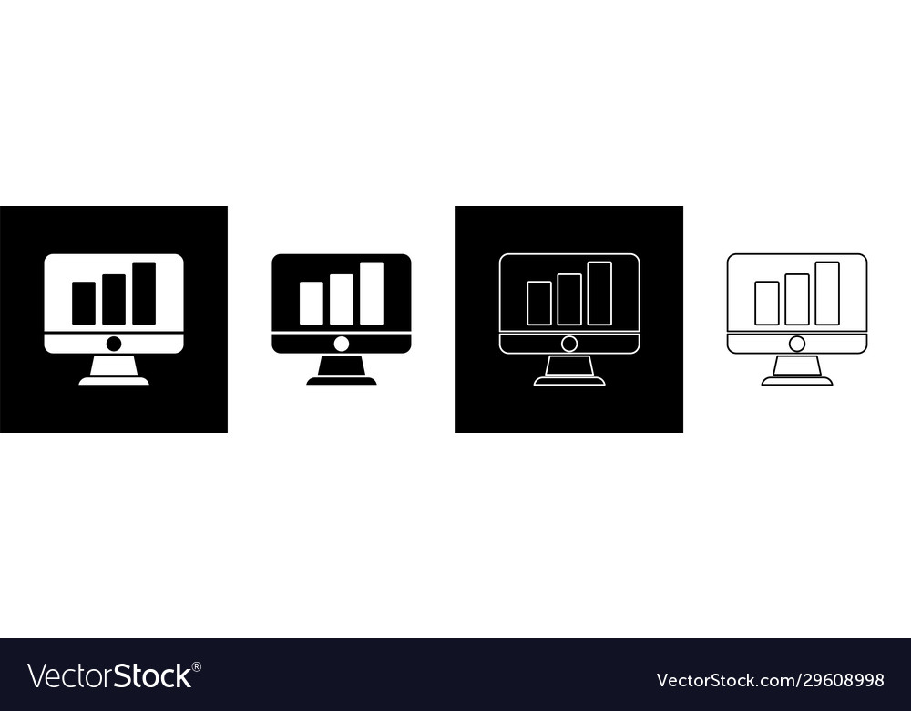 Computermonitor mit Diagramm-Diagramm-Symbol einstellen vector image Computermonitor mit Diagramm-Diagramm-Symbol einstellen