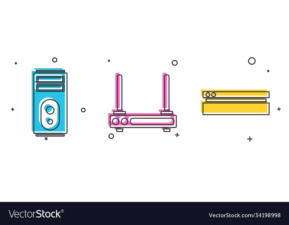 Set computer router and wi-fi signal video Vector Image Set computer router and wi-fi signal video
