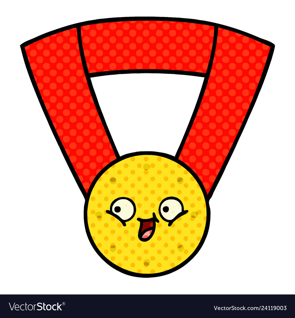 Comic book style cartoon gold medal