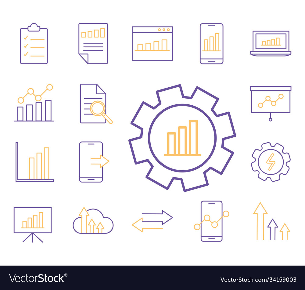 Data analysis line style icons collection