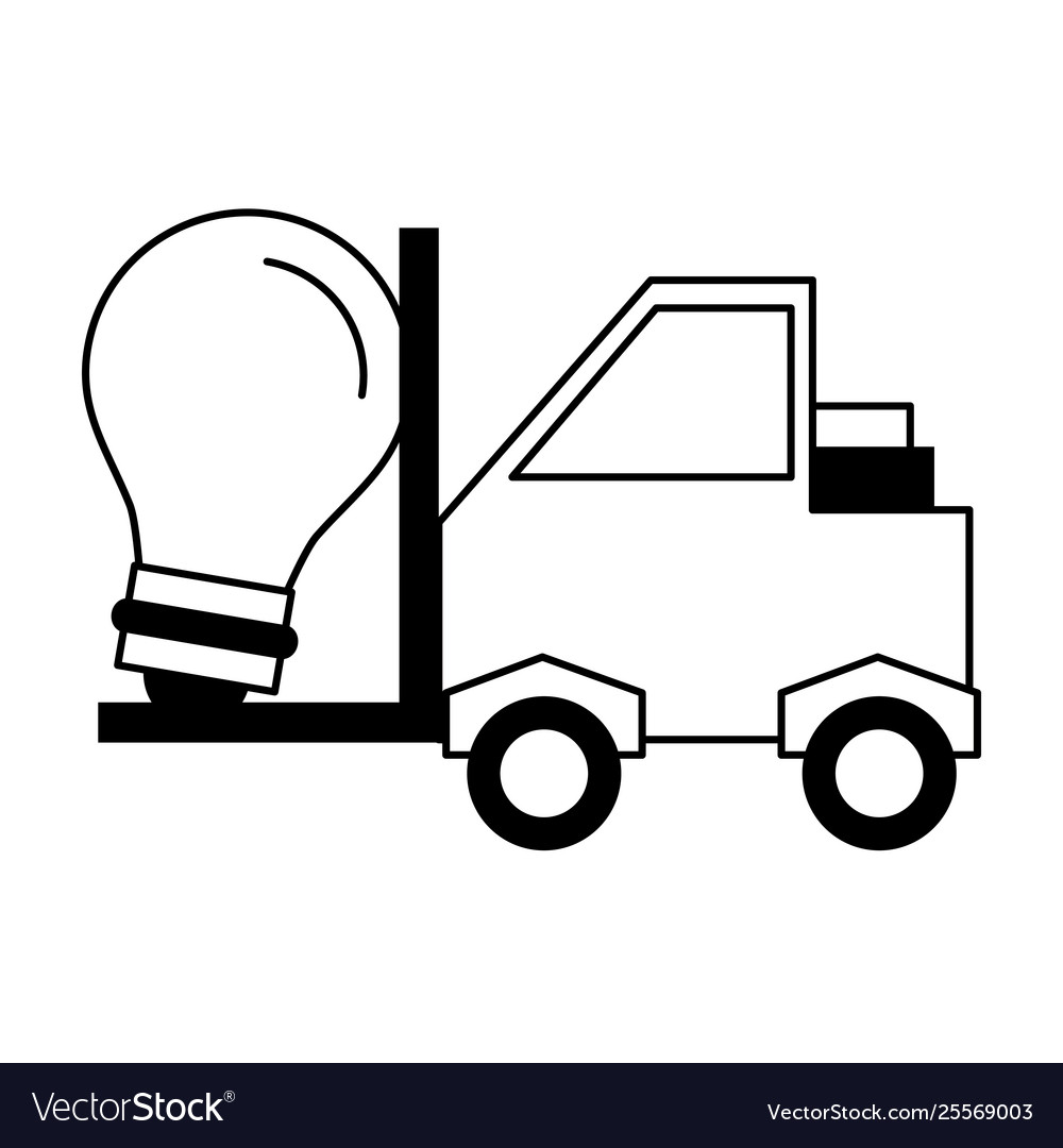 Forklift with bulb light cartoon in black