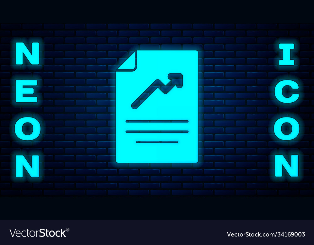 Glowing neon document with graph chart icon vector image Glowing neon document with graph chart icon