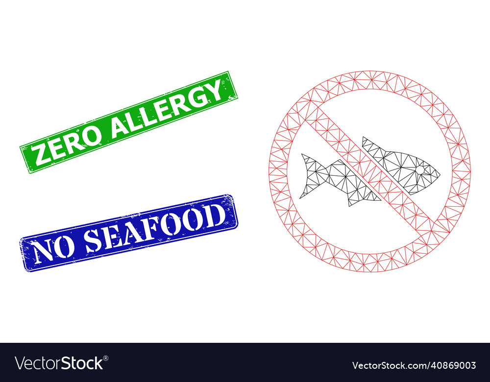 Grunged zero allergy badges and triangular mesh vector image Grunged zero allergy badges and triangular mesh