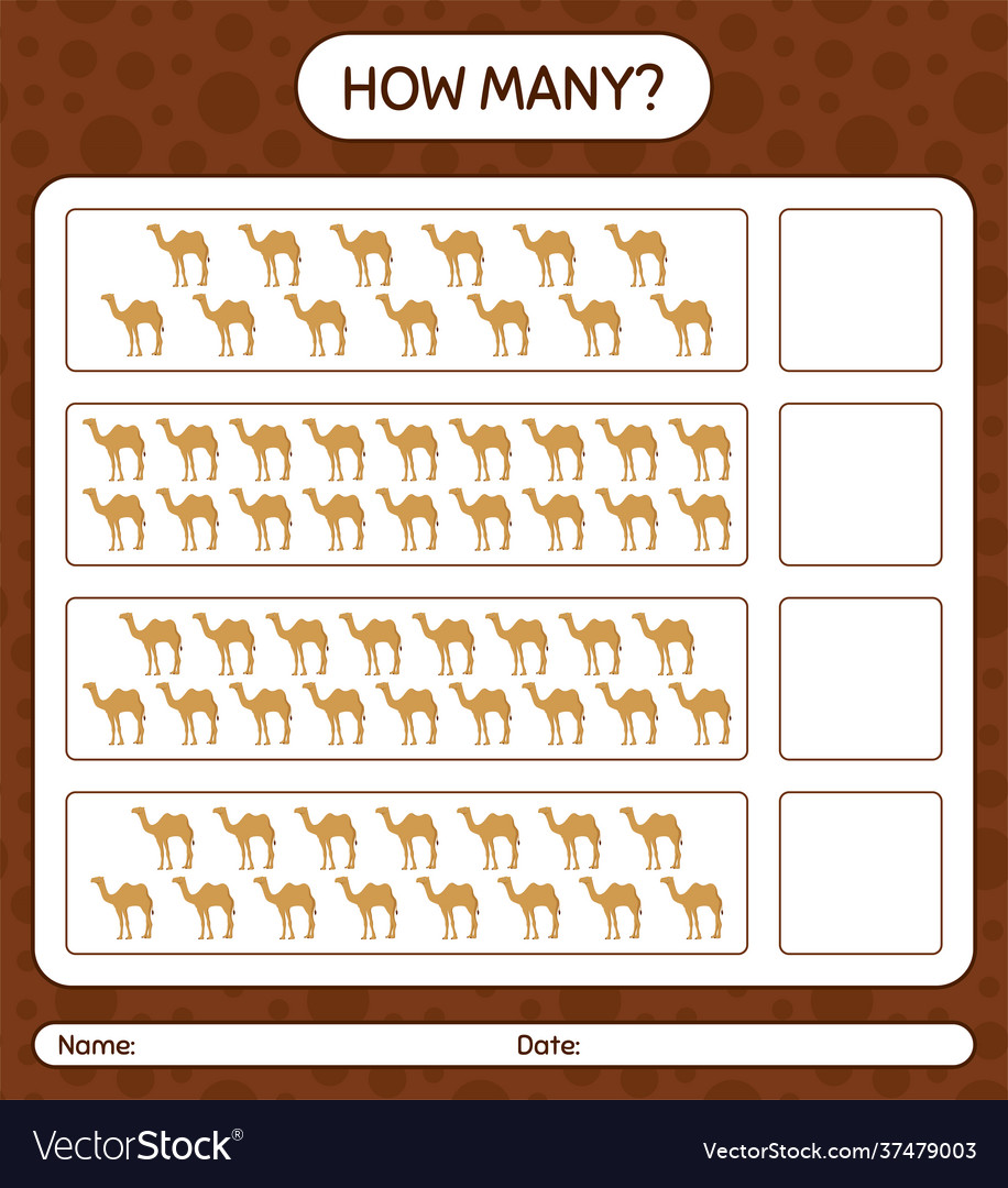 How many counting game with camel worksheet vector image How many counting game with camel worksheet