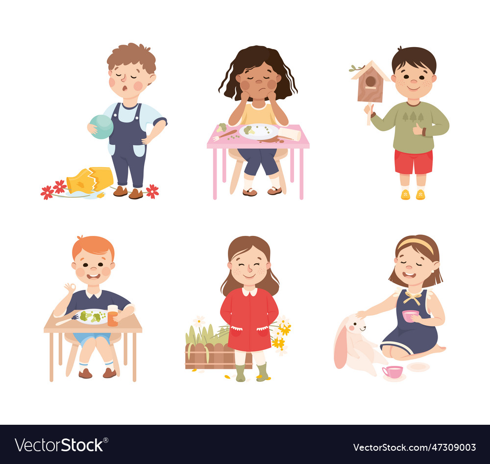 Little boy and girl with different type Royalty Free Vector