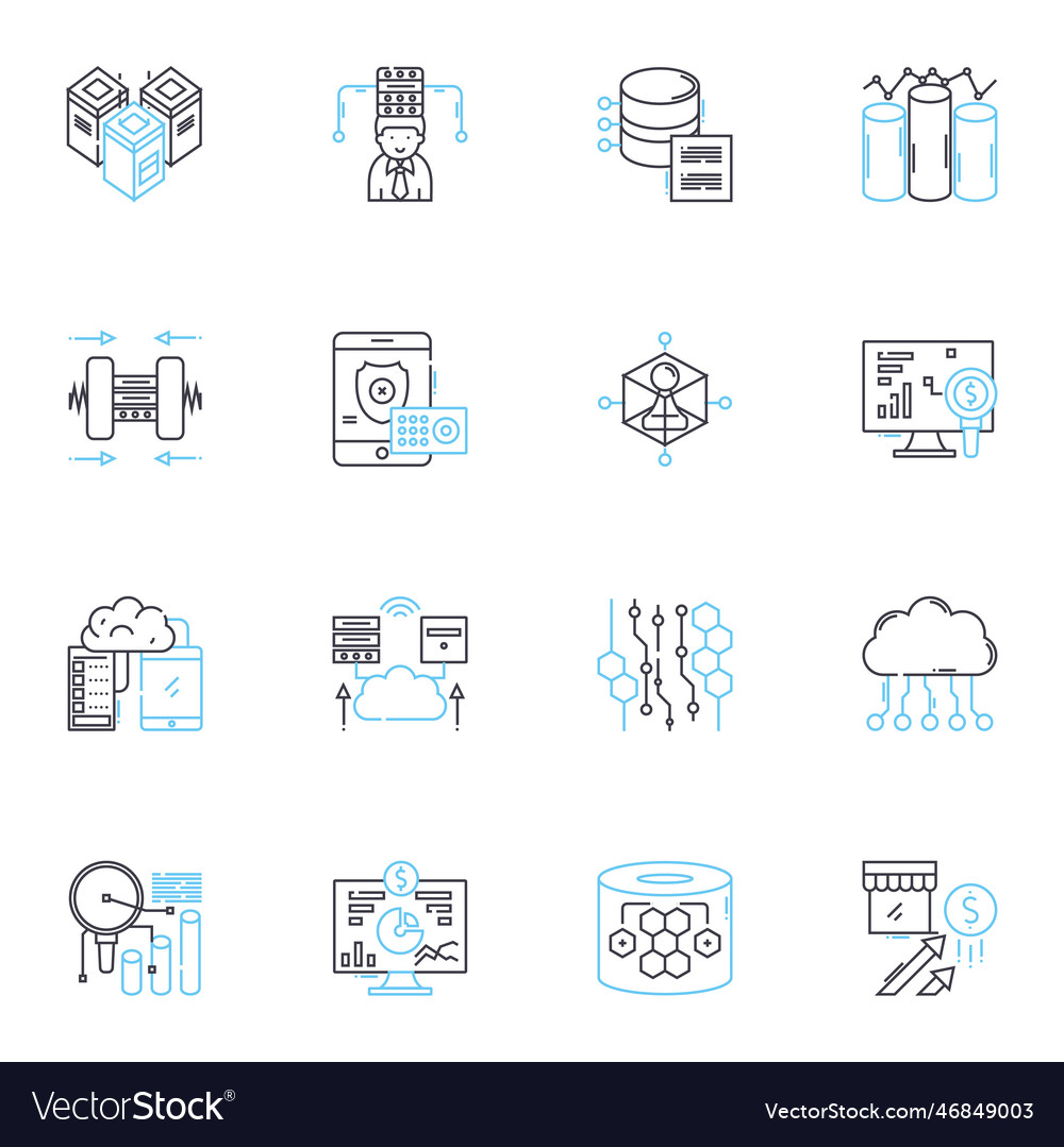 Servers linear icons set performance bandwidth vector image Servers linear icons set performance bandwidth