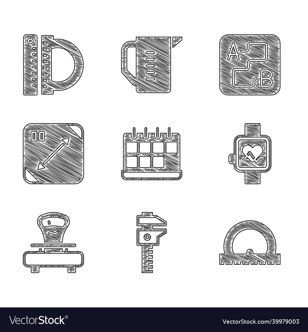 Set calendar calliper or caliper and scale vector image Set calendar calliper or caliper and scale