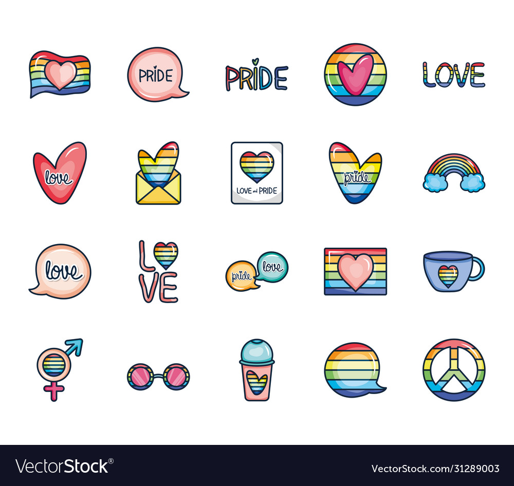 Speech bubbles and pride icon set line color