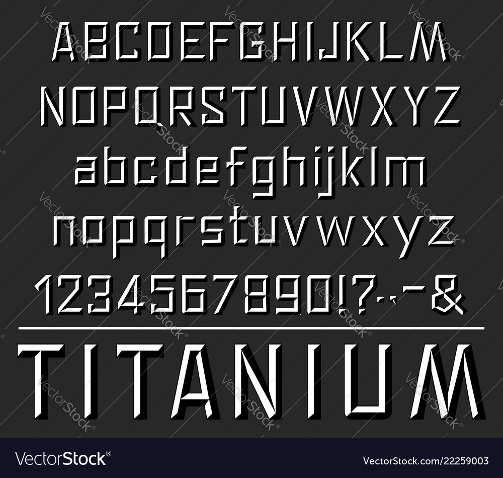 Titanium font letters alphabet vector image Titanium font letters alphabet