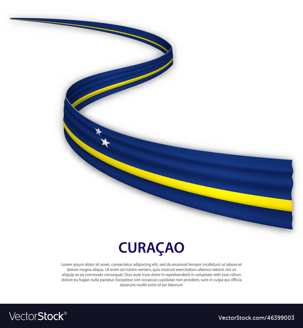 Waving ribbon or banner with flag of curacao