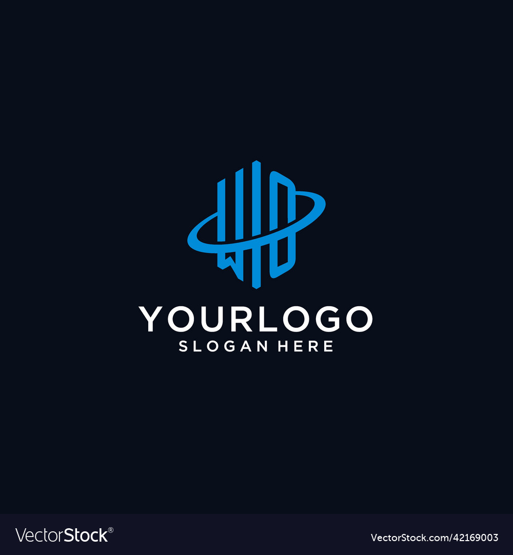 Wo initial monogram logo with hexagonal shape Vector Image Wo initial monogram logo with hexagonal shape