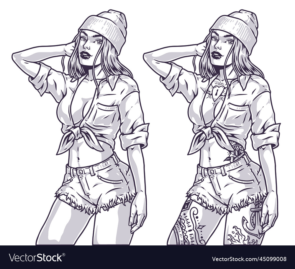 Beautiful cocky girl label monochrome Royalty Free Vector