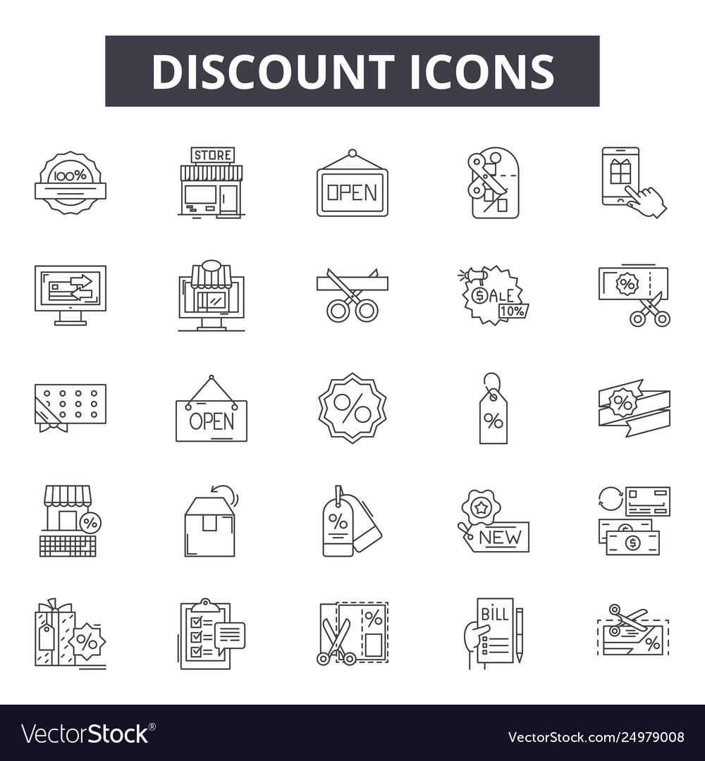 Discount line icons signs set outline