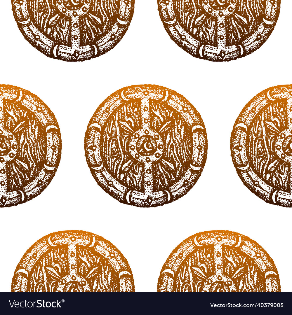 Dotwork armor shield seamless pattern vector image Dotwork armor shield seamless pattern