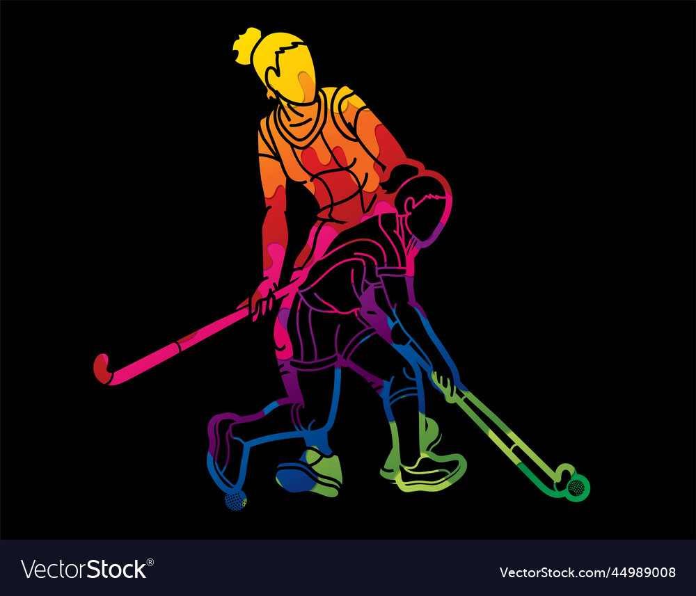 Field hockey sport team female players action Vector Image