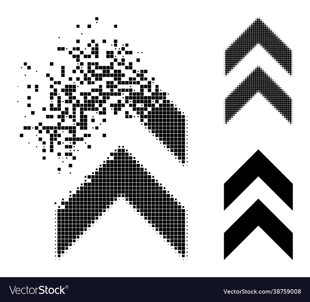 Fragmented and halftone dotted shift up icon