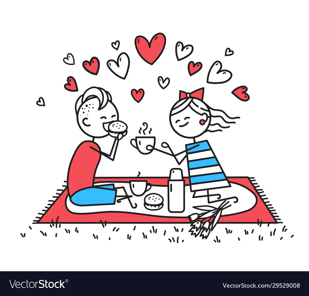 Lovers girl and guy are on picnic vector image Lovers girl and guy are on picnic