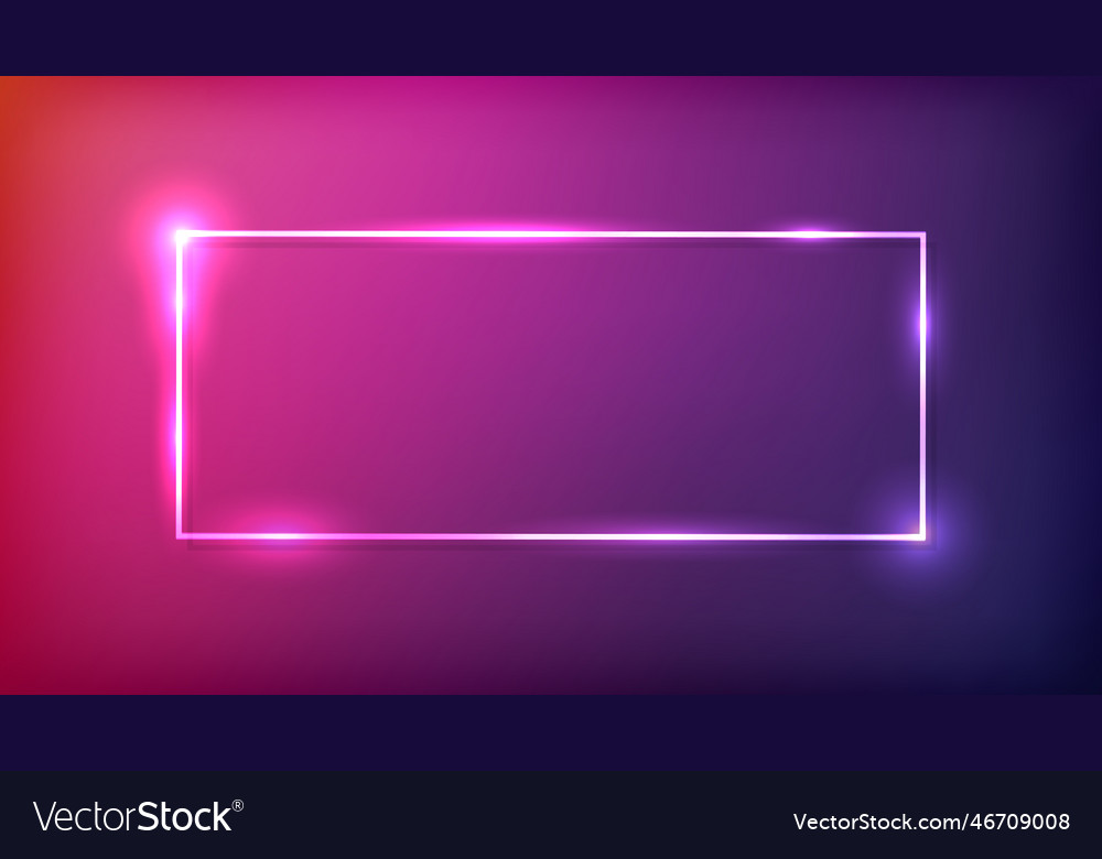 Neon rectangular frame with shining effects