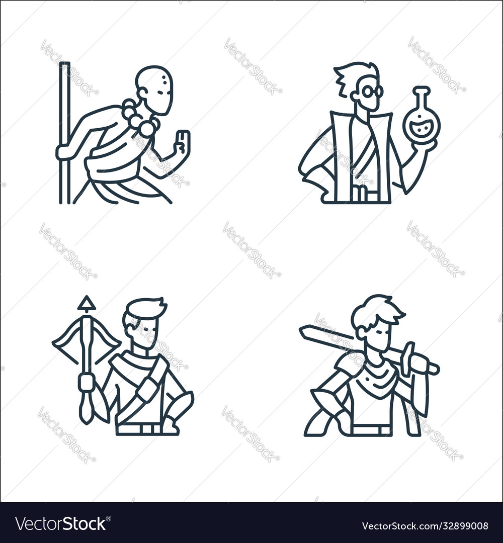 Roleplaying avatars line icons linear set quality vector image Roleplaying avatars line icons linear set quality
